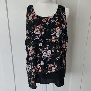 Floral Sleeveless Women's Top - Black